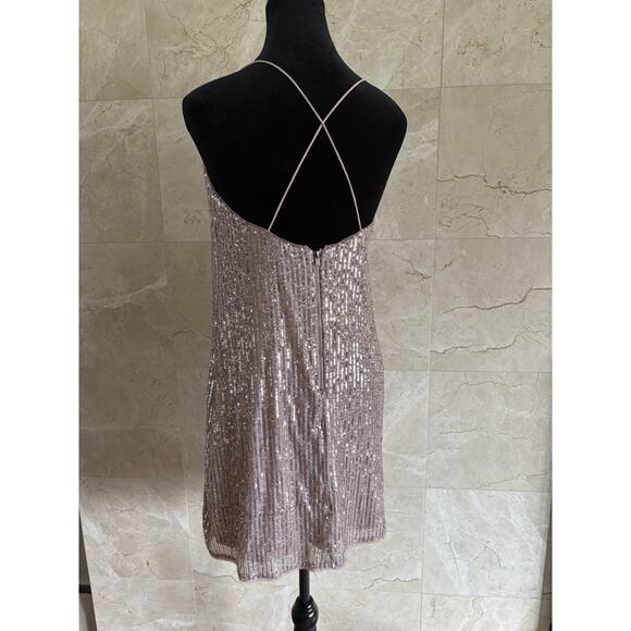 Adrianna Papell Stripe Sequin Mini Slip Dress Sz 2, Rose Gold Cocktail Party - Picture 7 of 12